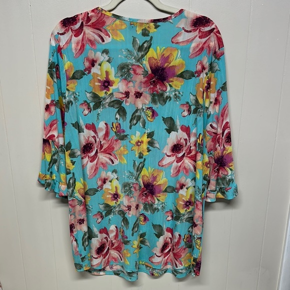 Pink and Yellow Floral 3/4 Sleeve Blouse - Picture 4 of 9